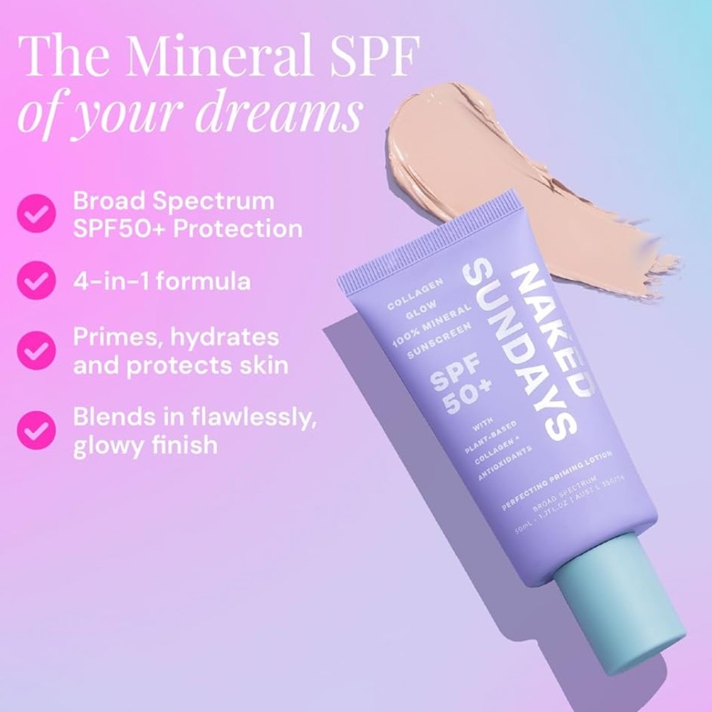 NEW Naked Sundays SPF50+ Collagen Boost Mineral Perfecting Priming Lotion